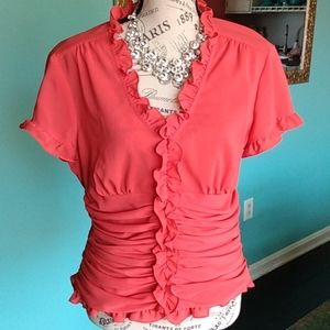😻Ruffle Pinup style tangerine blouse